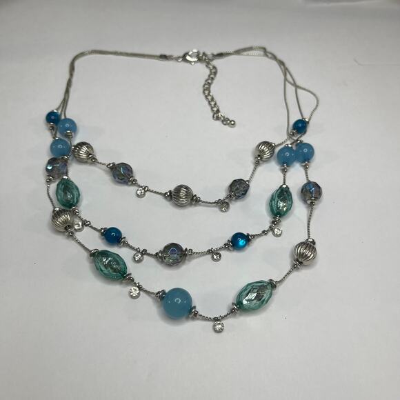 necklace teal blue beaded silver fashion jewelry trendy versatile bohemian - Picture 8 of 10